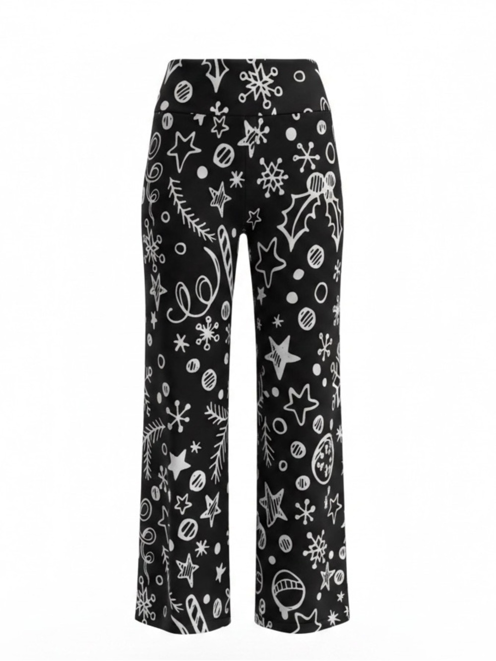 Wide leg Lounge Pants Holiday Graphic Print High Waisted Whimsical XL Black
